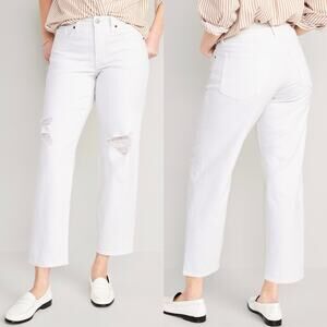 NWT Old Navy High-Waisted OG Loose Ripped White Jeans Calla Lily White Size 18
